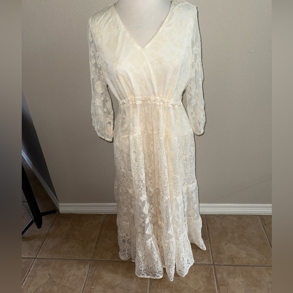 Maxi Dress Full Lace Lined Cream By See And Be Seen SZ S
